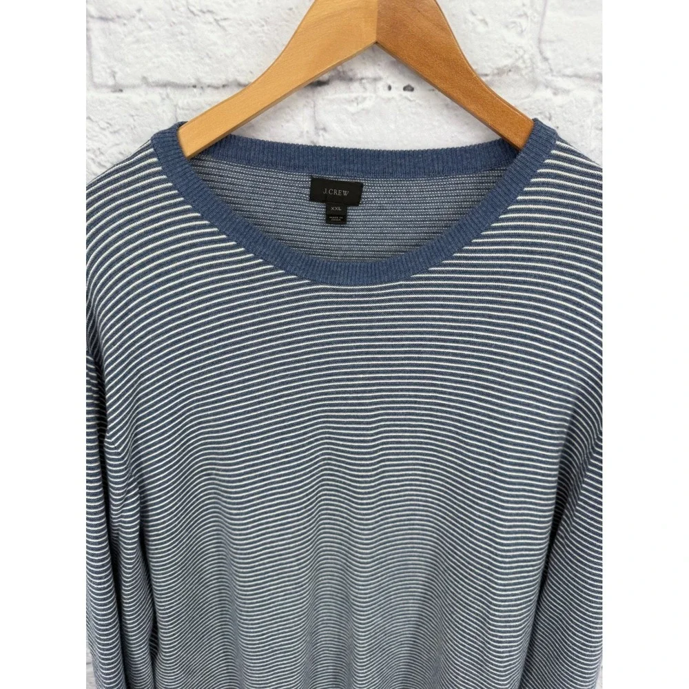 J.Crew Men's Striped CottonCrewneck Sweater Pullover Long Sleeve Blue White‎ XXL